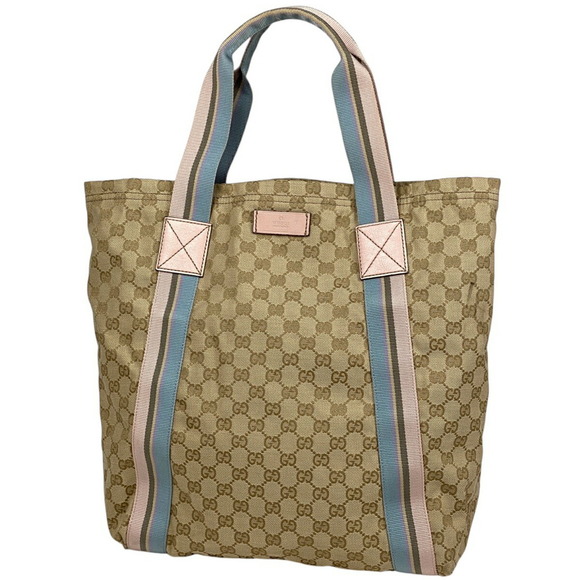 Gucci pink canvas bag beige tote GG - Picture 1 of 6